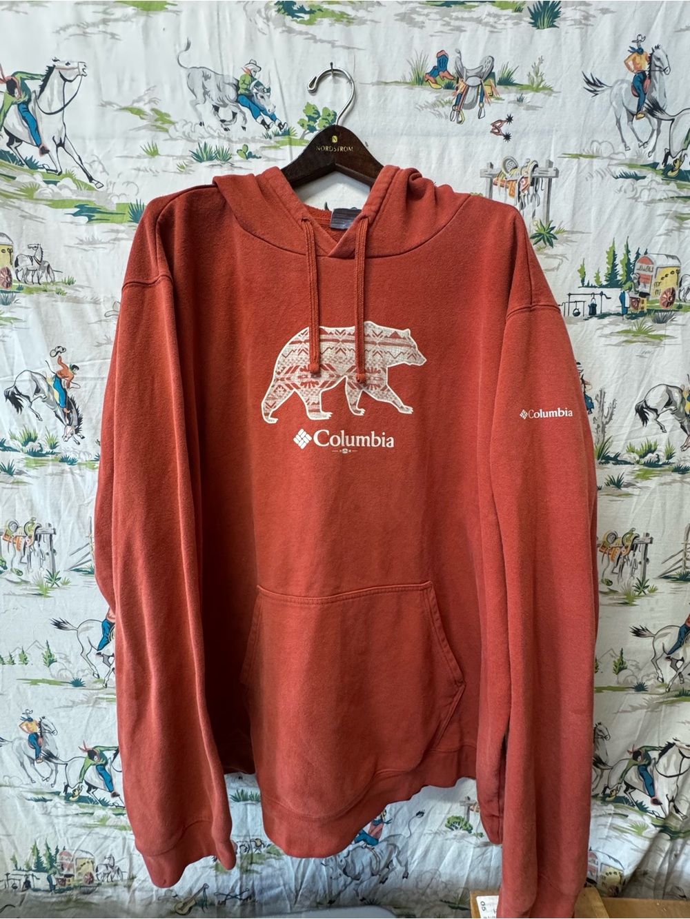 Columbia Men’s Rust (deep orange) Bear Graphic Hoodie size 3XL